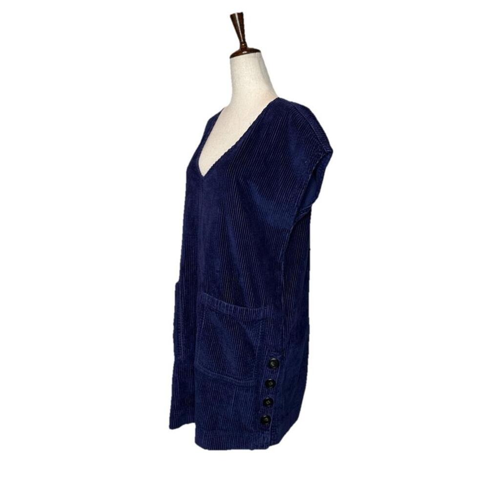 Madewell Corduroy Side Button Shift Dress Womens XXS Pockets Oversized Navy Blue - Picture 3 of 7